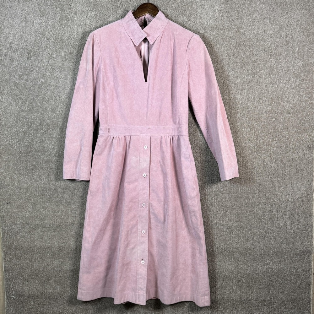 Vintage Samuel Robert‎ Dress Womens Medium Pink Ultrasuede Fit Flare Collared